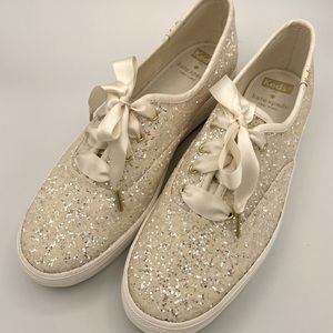 Keds x Kate Spade Sparkle Glitter Platform Sneakers Tennis Shoes in Ivory